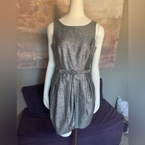 White House Black Market Silver Mini Scoop Neck Belted‎ Cocktail Dress Size 8P
